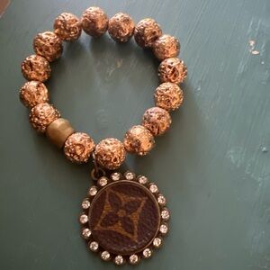 Brown and Gold Beaded Charm Bracelet